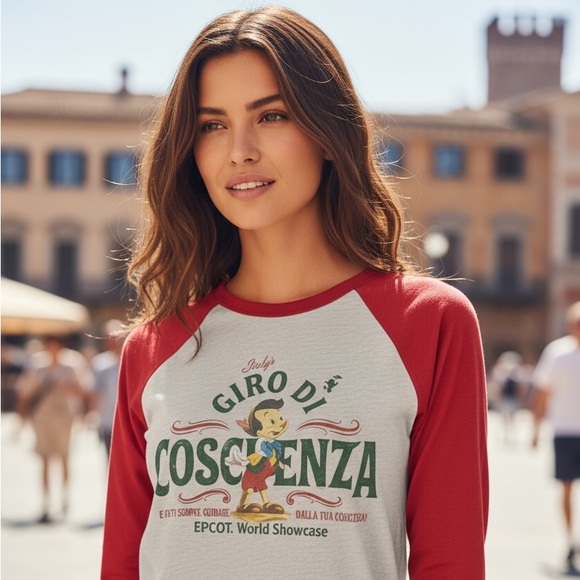 Disney Parks Epcot Italy Pavilion Pinocchio "Conscienza" Raglan T Shirt Size S - Picture 1 of 8